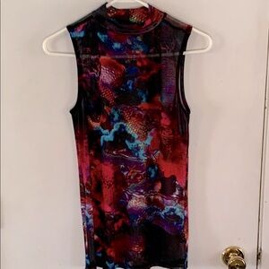 Torrid Size 00 black sleeveless stretch mesh net top with outer space print